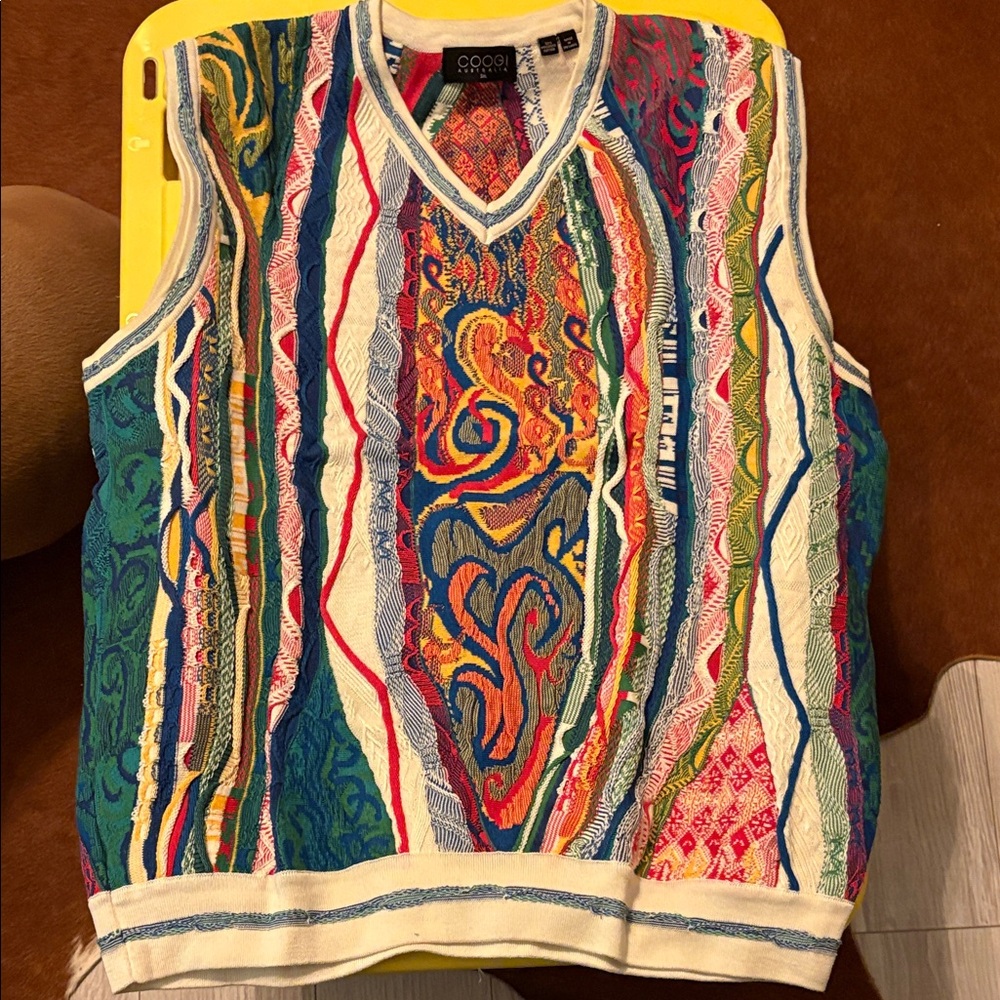 COOGI Australia 2XL Multicolor 3D Knit Sweater Vest – 100% Mercerized Cotton